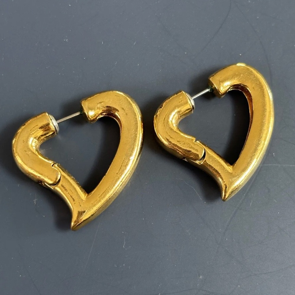 Vintage gold heart hinge earrings - Picture 3 of 3